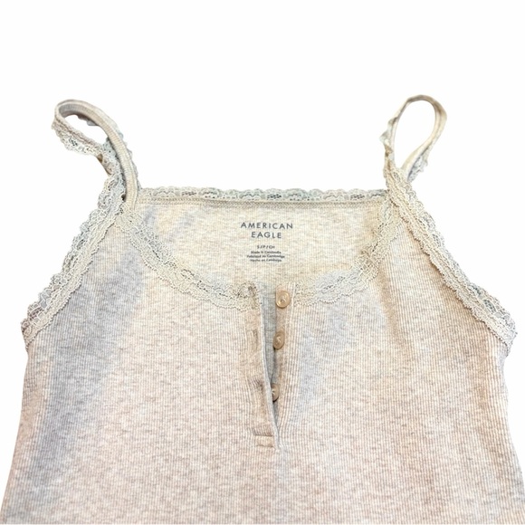 American Eagle Lace-Trim Ribbed Tank Cami in Light Beige - Size S - Picture 4 of 6